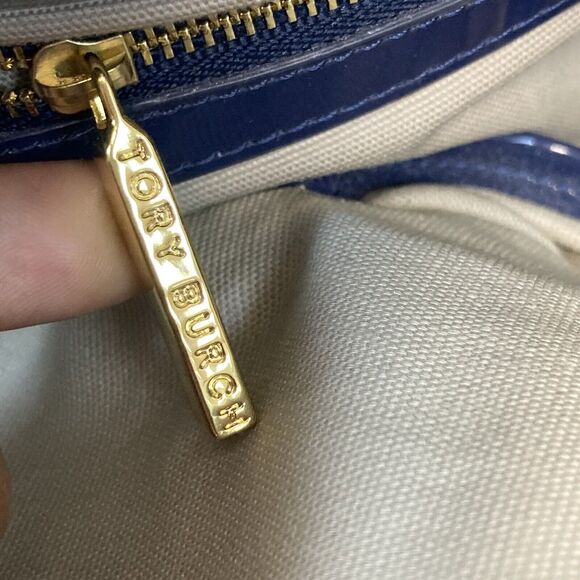 Tory Burch Canvas Jane Tote Shoulder Bag Beach‎ Navy Blue Double Straps Travel - Picture 10 of 14